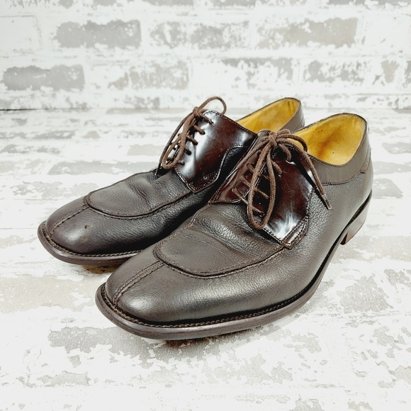 San Remo Brown Leather Lace Up Business Casual Academia Oxford Shoes D754 - Picture 2 of 12